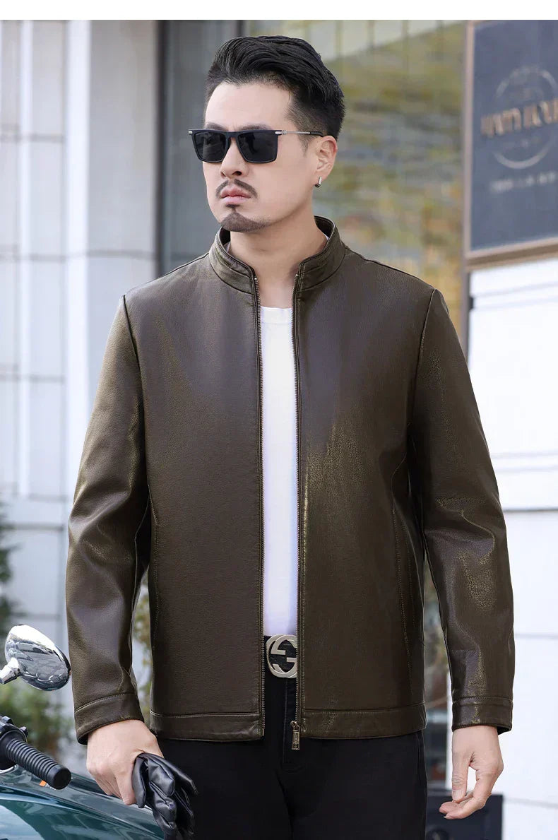 Loke™ Noir – Elegante leren jas met hoge kraag en strakke lijnen