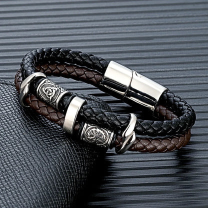 Ferentium Norse Kompas Leren Armband – Viking Stijl Meerlagige Vlecht voor Mannen