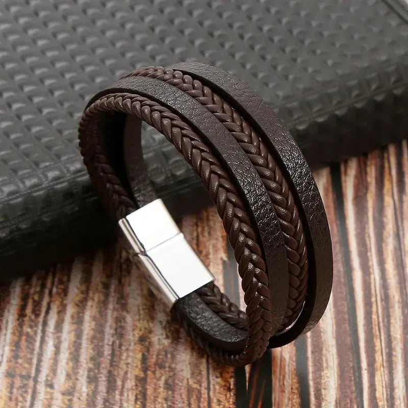 Gramado Klassiek Gevlochten Lederen Armband - Meerlaags Modeaccessoire voor Heren