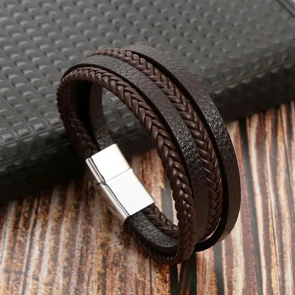 Gramado Klassiek Gevlochten Lederen Armband - Meerlaags Modeaccessoire voor Heren