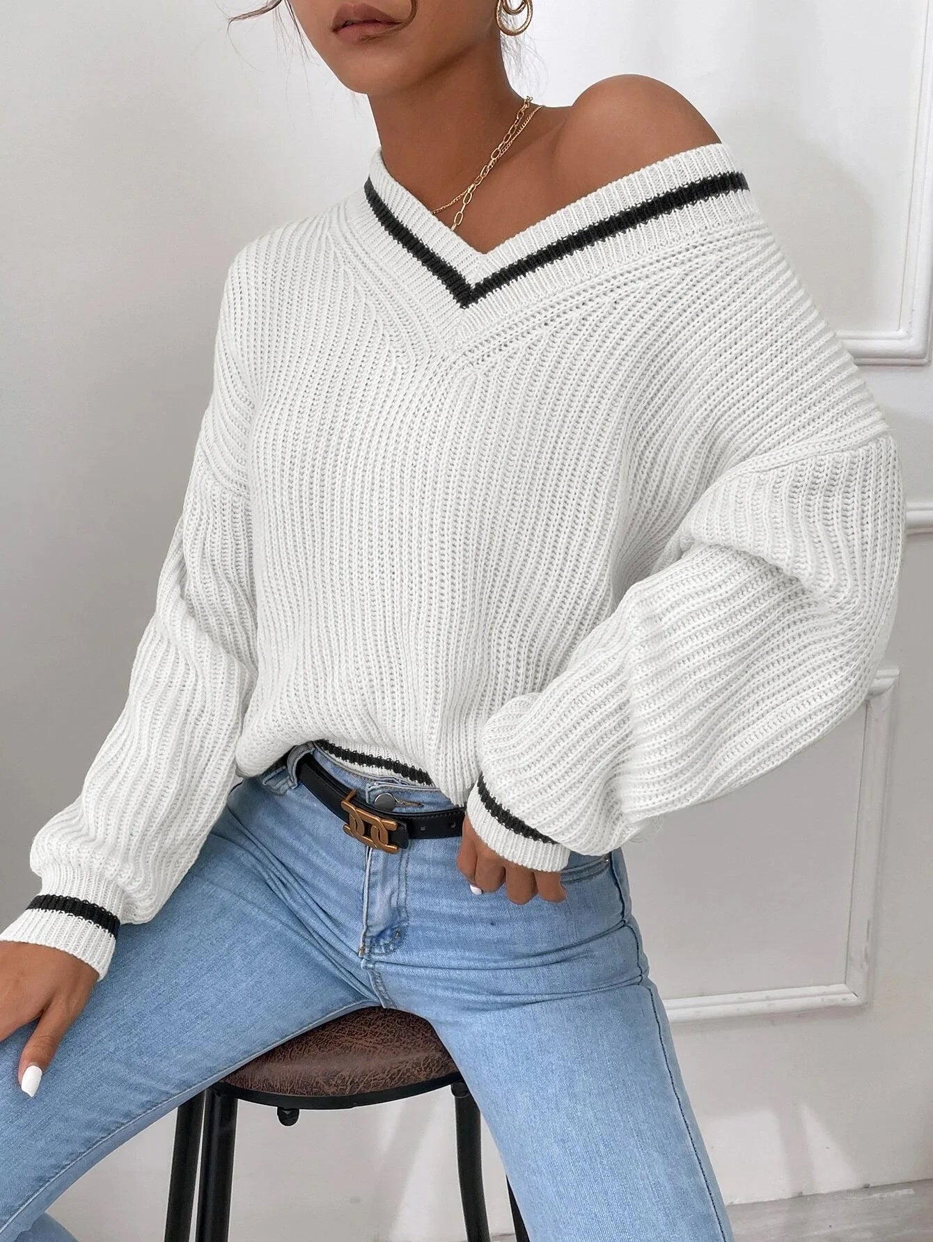 Marina | Gestreifter Waffelstrick-Pullover