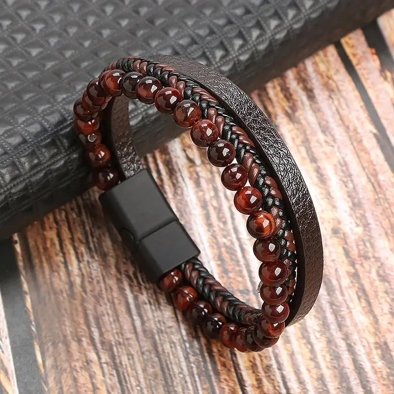 Gramado Klassiek Gevlochten Lederen Armband - Meerlaags Modeaccessoire voor Heren