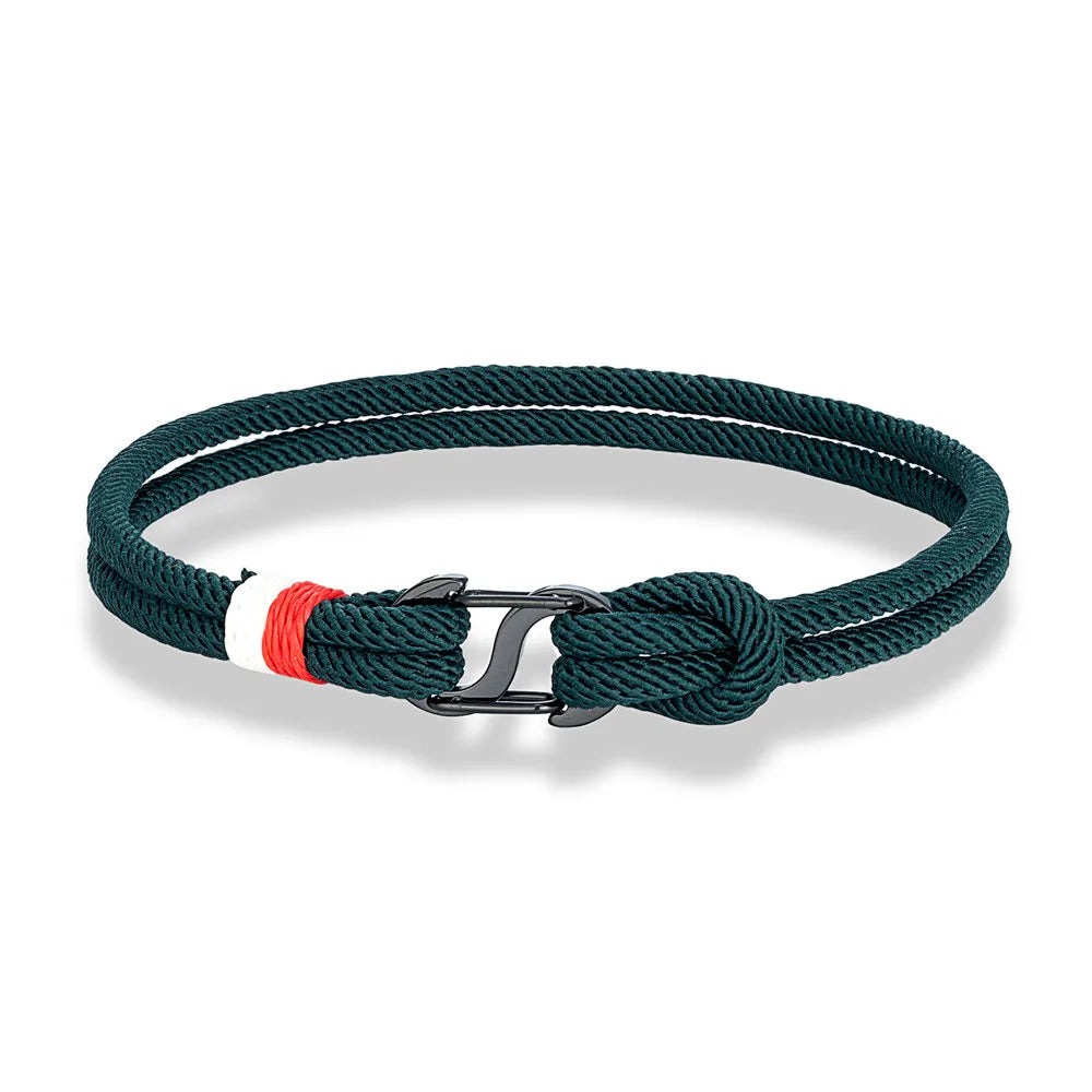 Aegir Nautische Touw Armband – Dubbele Draad Surfer Stijl met Zwarte Roestvrijstalen Karabijnhaaksluiting, Strak en Duurzaam Ontwerp voor Heren