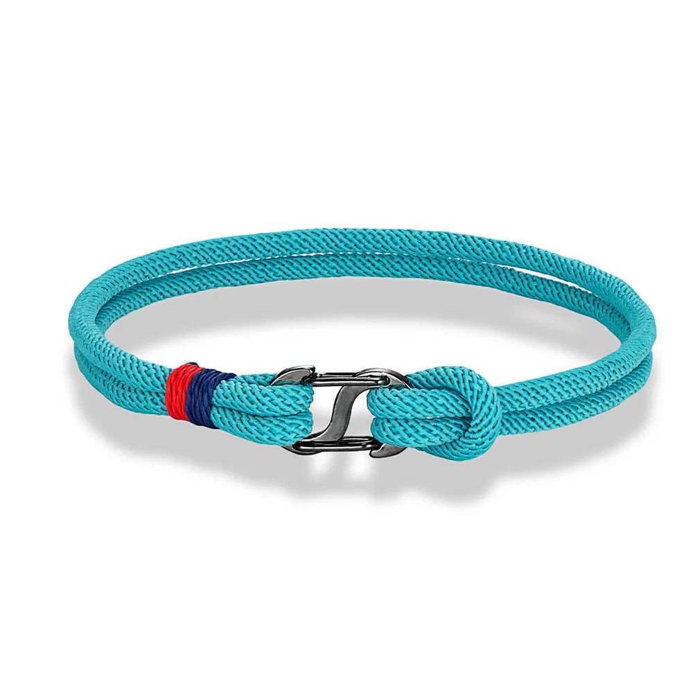 Aegir Nautische Touw Armband – Dubbele Draad Surfer Stijl met Zwarte Roestvrijstalen Karabijnhaaksluiting, Strak en Duurzaam Ontwerp voor Heren