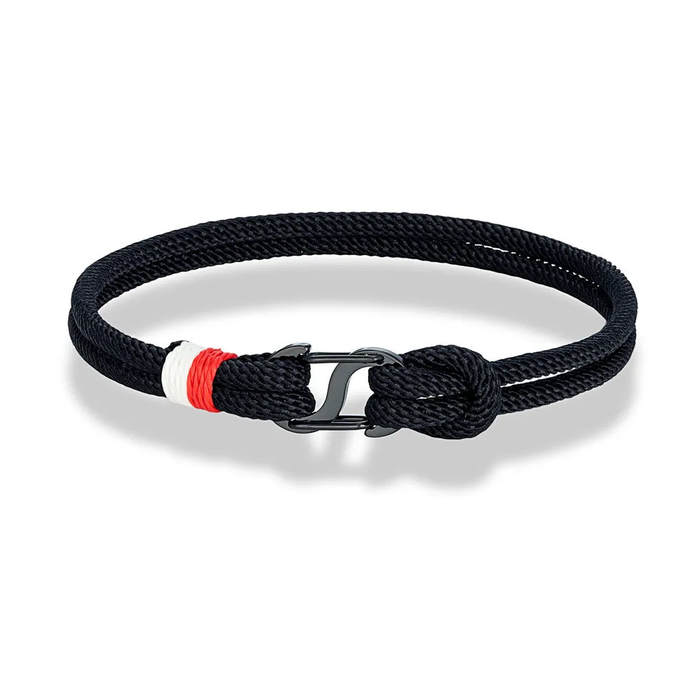 Aegir Nautische Touw Armband – Dubbele Draad Surfer Stijl met Zwarte Roestvrijstalen Karabijnhaaksluiting, Strak en Duurzaam Ontwerp voor Heren
