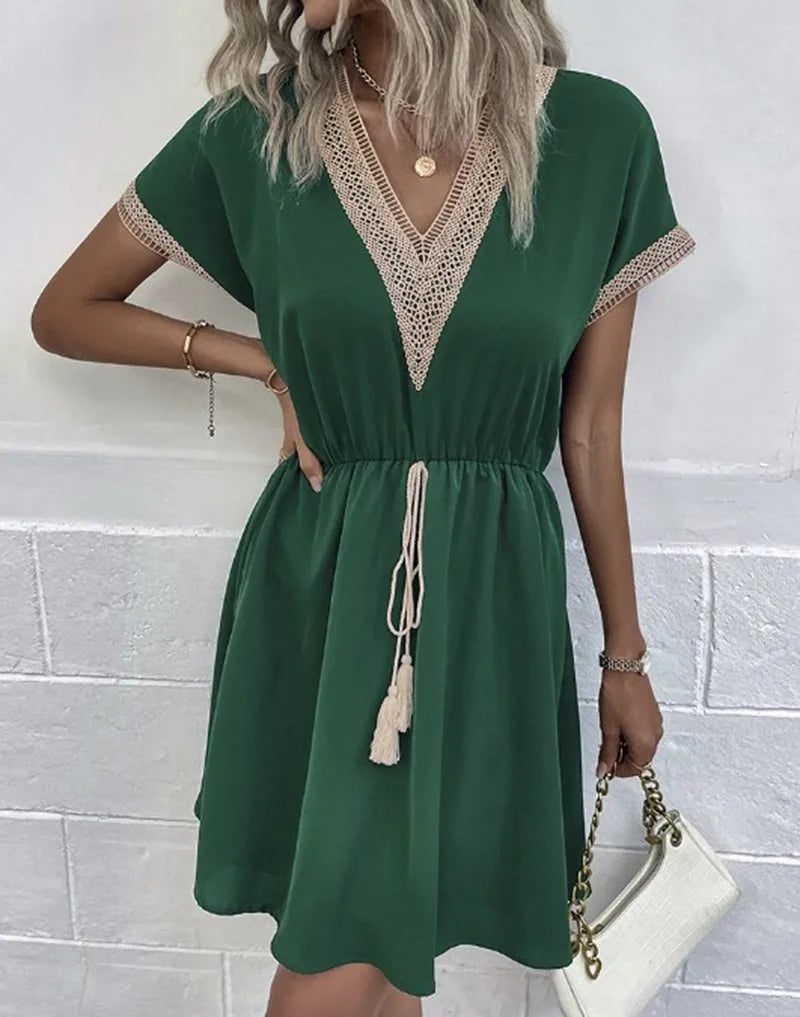 Josephine - Chique Boho-jurk met V-hals en flatterende tailleriem