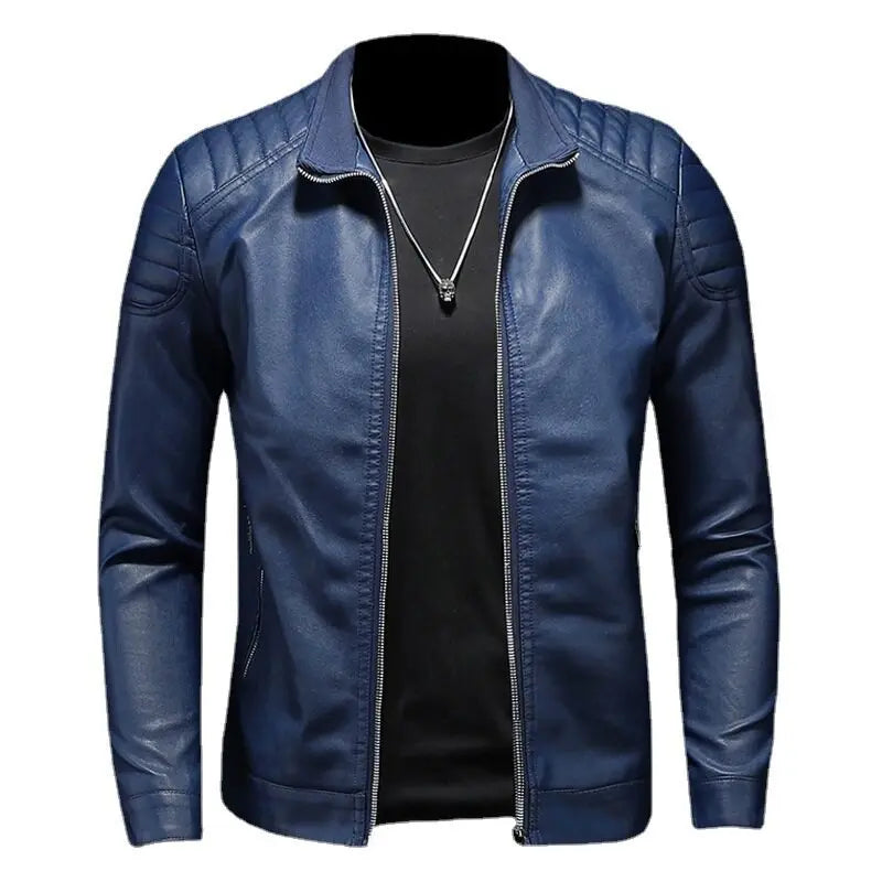 Storm™ Edge – Blauwe PU-leren jas met moderne schouderdetails