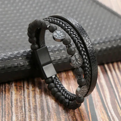 Gramado Klassiek Gevlochten Lederen Armband - Meerlaags Modeaccessoire voor Heren