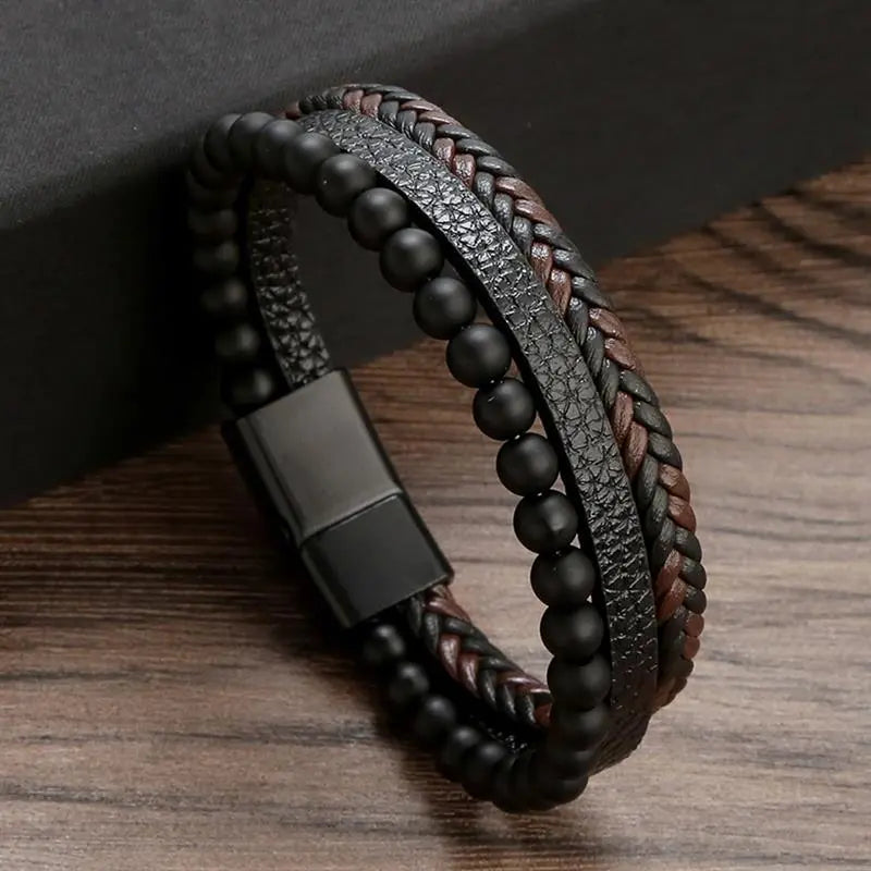 Gramado Klassiek Gevlochten Lederen Armband - Meerlaags Modeaccessoire voor Heren