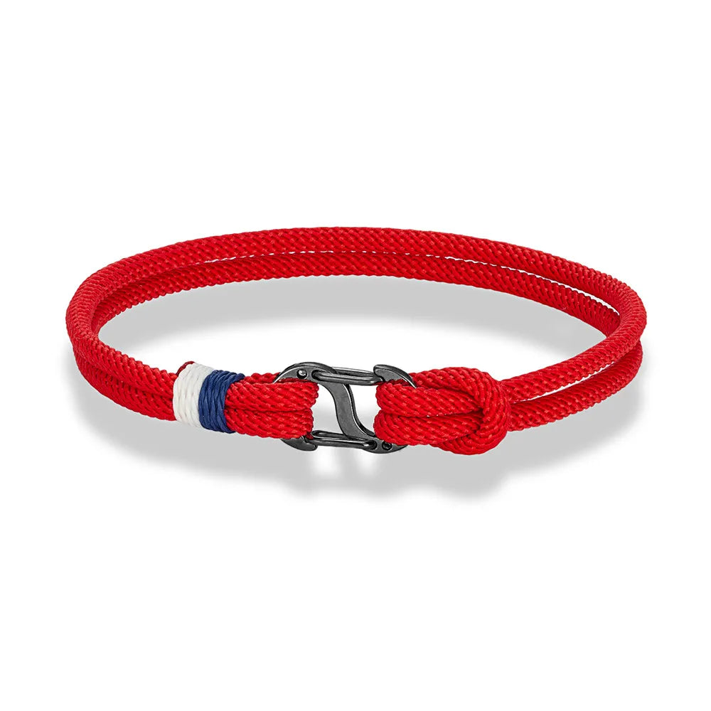 Aegir Nautische Touw Armband – Dubbele Draad Surfer Stijl met Zwarte Roestvrijstalen Karabijnhaaksluiting, Strak en Duurzaam Ontwerp voor Heren