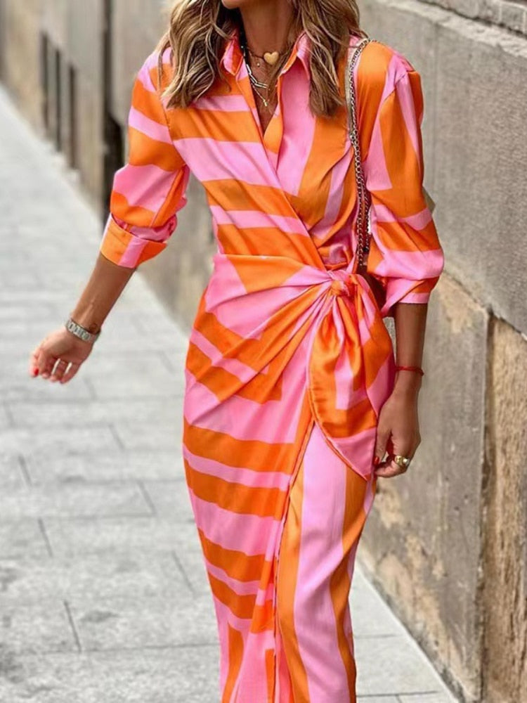Clarissa | Gestreiftes Midi Hemdkleid