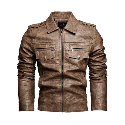 Frederik™ Raw – Braune Lederjacke mit Vintage-Struktur und breiten Schultern