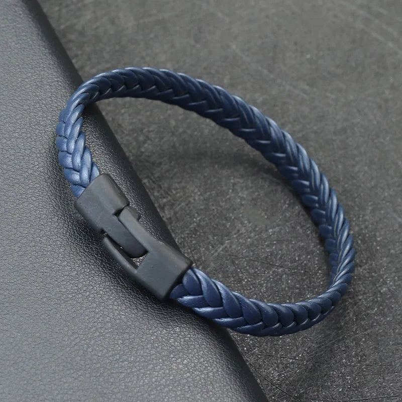 Elysian gevlochten lederen armband - roestvrijstalen gesp & meerlaagse wikkel voor heren