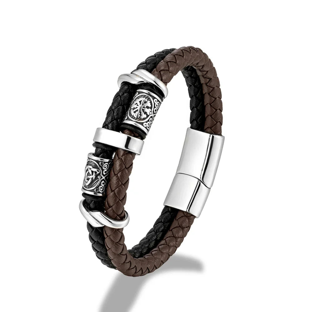 Ferentium Norse Kompas Leren Armband – Viking Stijl Meerlagige Vlecht voor Mannen