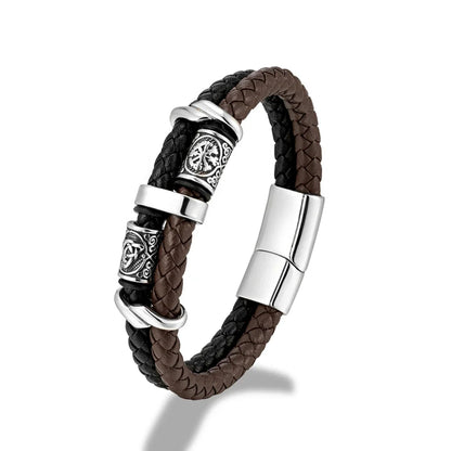 Ferentium Norse Kompas Leren Armband – Viking Stijl Meerlagige Vlecht voor Mannen