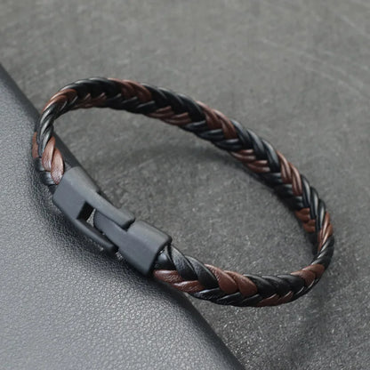 Elysian gevlochten lederen armband - roestvrijstalen gesp & meerlaagse wikkel voor heren