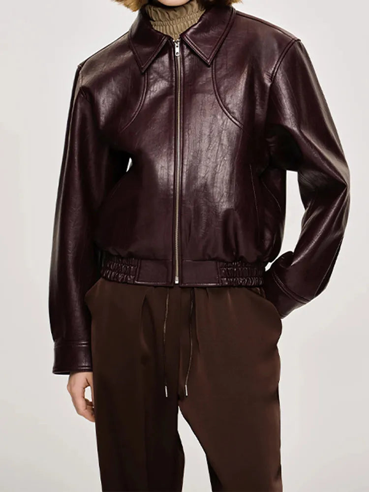 Damen Vintage-Lederjacke mit Reißverschluss