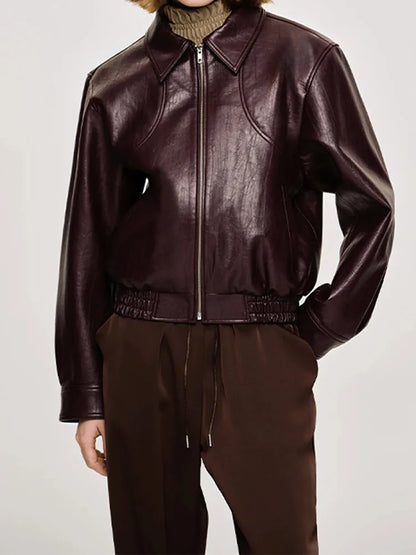 Damen Vintage-Lederjacke mit Reißverschluss