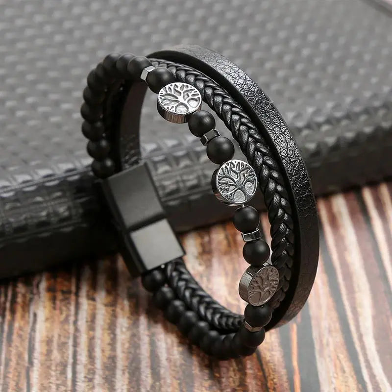 Gramado Klassiek Gevlochten Lederen Armband - Meerlaags Modeaccessoire voor Heren