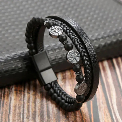 Gramado Klassiek Gevlochten Lederen Armband - Meerlaags Modeaccessoire voor Heren