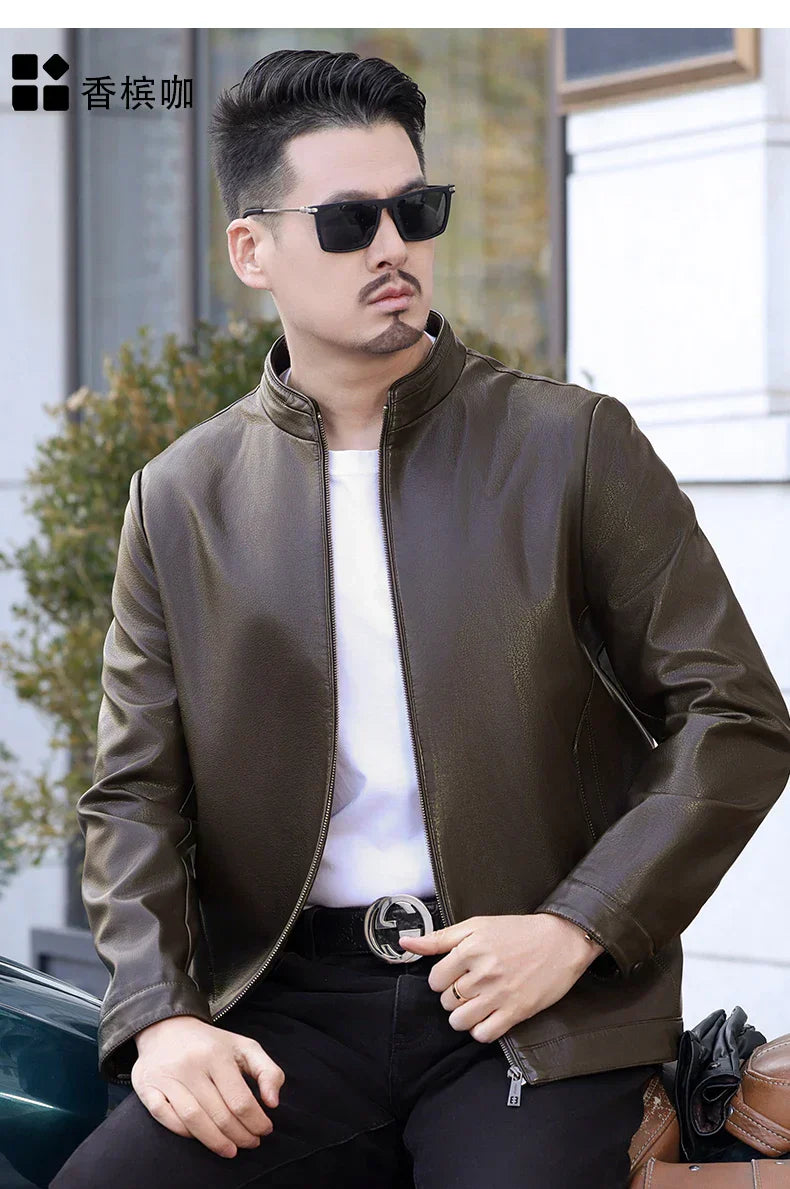 Loke™ Noir – Elegante leren jas met hoge kraag en strakke lijnen