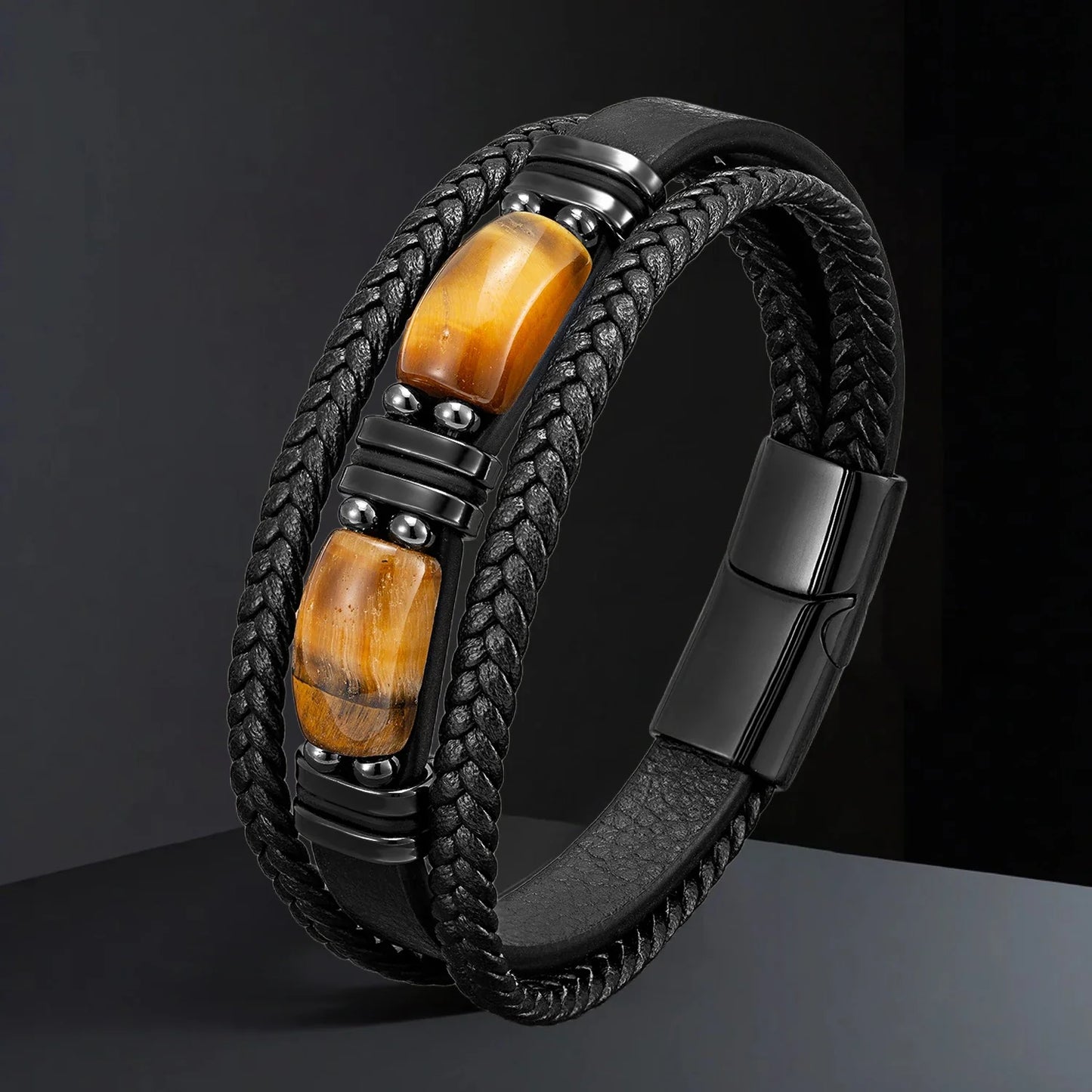 Lussonia Steen & Leer Boho Armband – Verstelbare Handgemaakte Kralen Sieraden