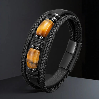 Lussonia Steen & Leer Boho Armband – Verstelbare Handgemaakte Kralen Sieraden