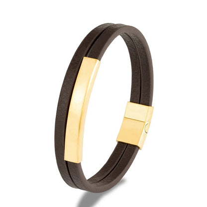 NoirBound Leren Armband – Dubbele Rij Handgemaakt Design met Matzwart Roestvrijstalen Sluiting, Strakke en Minimalistische Stijl voor Mannen