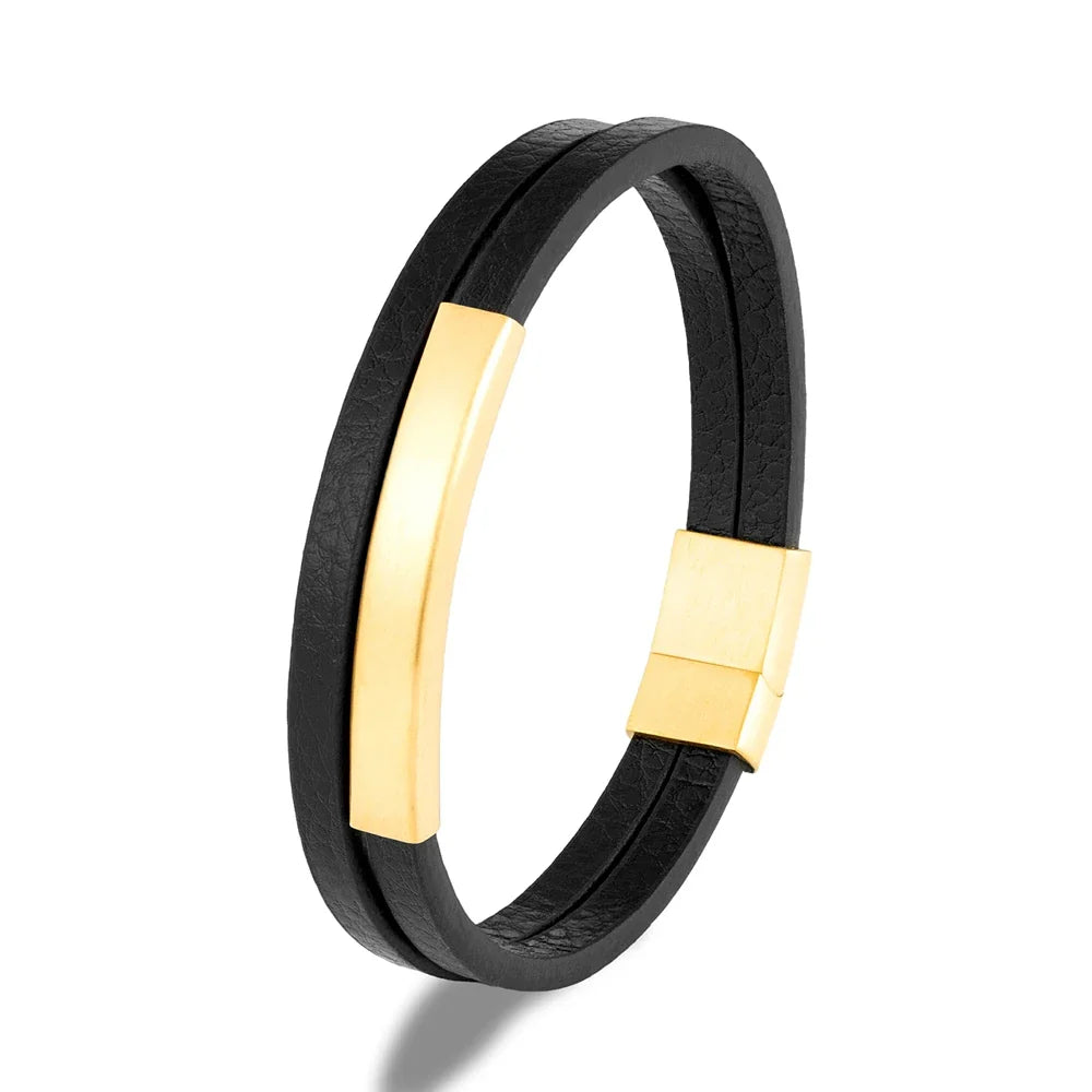 NoirBound Leren Armband – Dubbele Rij Handgemaakt Design met Matzwart Roestvrijstalen Sluiting, Strakke en Minimalistische Stijl voor Mannen