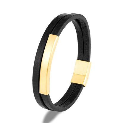NoirBound Leren Armband – Dubbele Rij Handgemaakt Design met Matzwart Roestvrijstalen Sluiting, Strakke en Minimalistische Stijl voor Mannen