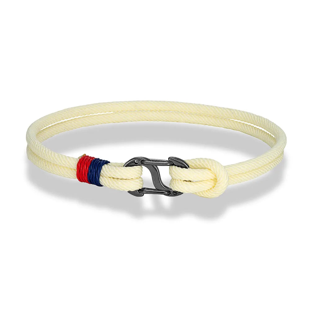 Aegir Nautische Touw Armband – Dubbele Draad Surfer Stijl met Zwarte Roestvrijstalen Karabijnhaaksluiting, Strak en Duurzaam Ontwerp voor Heren
