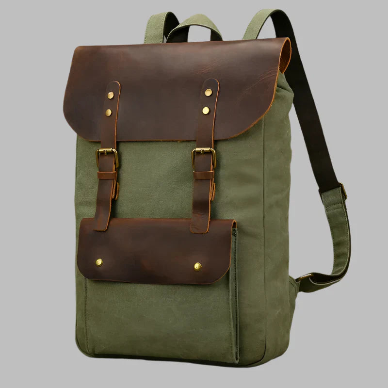Echte lederen en canvas rugzak | Vintage College Laptop Rugzak