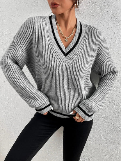 Marina | Gestreifter Waffelstrick-Pullover