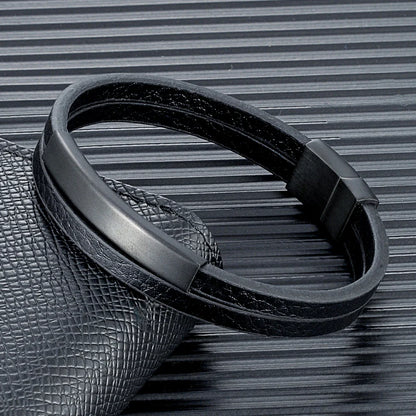 NoirBound Leren Armband – Dubbele Rij Handgemaakt Design met Matzwart Roestvrijstalen Sluiting, Strakke en Minimalistische Stijl voor Mannen