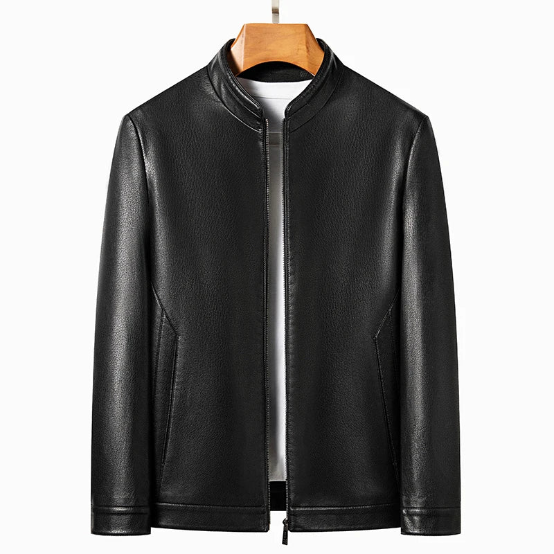 Loke™ Noir – Elegante leren jas met hoge kraag en strakke lijnen