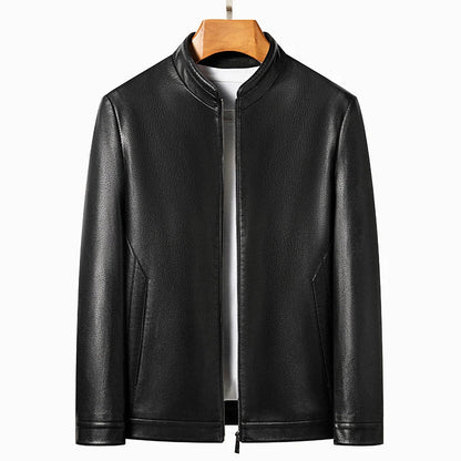 Loke™ Noir – Elegante leren jas met hoge kraag en strakke lijnen