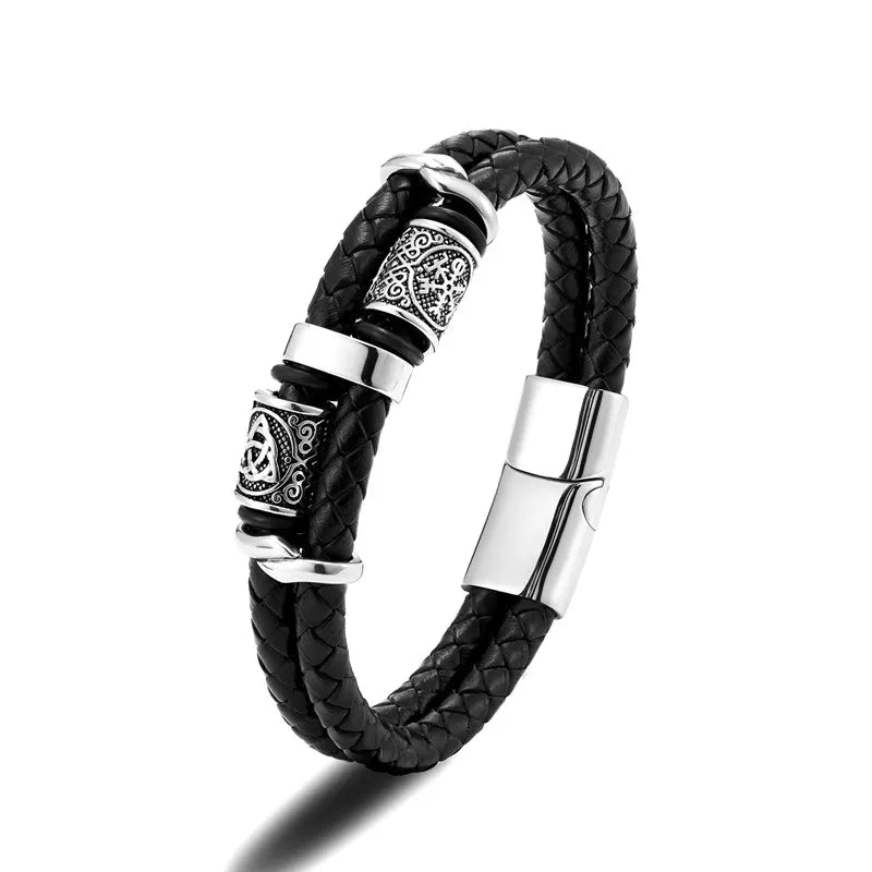 Ferentium Norse Kompas Leren Armband – Viking Stijl Meerlagige Vlecht voor Mannen