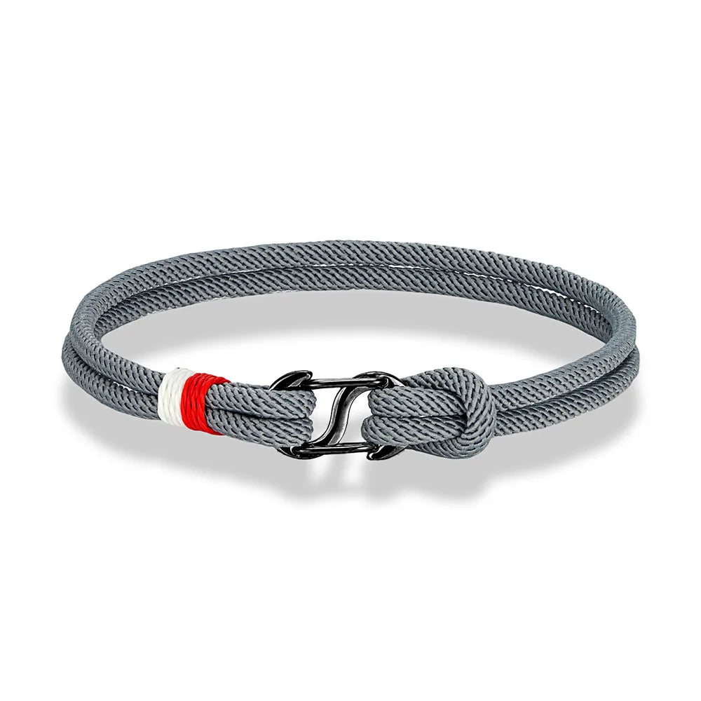 Aegir Nautische Touw Armband – Dubbele Draad Surfer Stijl met Zwarte Roestvrijstalen Karabijnhaaksluiting, Strak en Duurzaam Ontwerp voor Heren