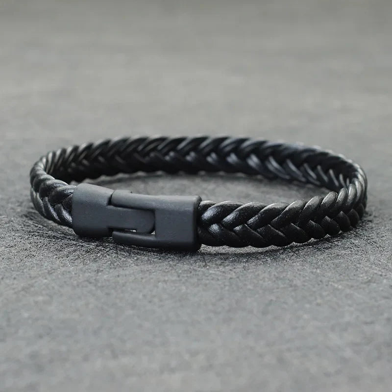 Elysian gevlochten lederen armband - roestvrijstalen gesp & meerlaagse wikkel voor heren