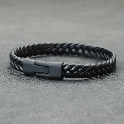 Elysian gevlochten lederen armband - roestvrijstalen gesp & meerlaagse wikkel voor heren