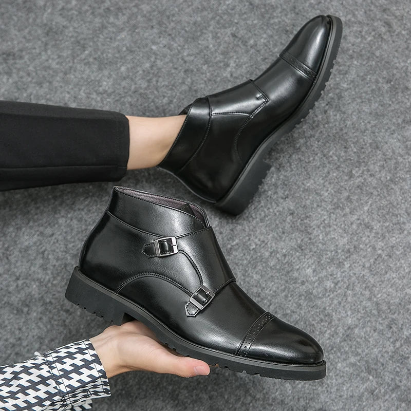 Parker | Imitation Leather Ankle Boots with Double Monk Strap
