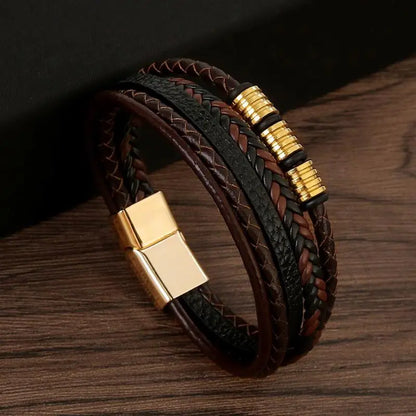 Gramado Klassiek Gevlochten Lederen Armband - Meerlaags Modeaccessoire voor Heren