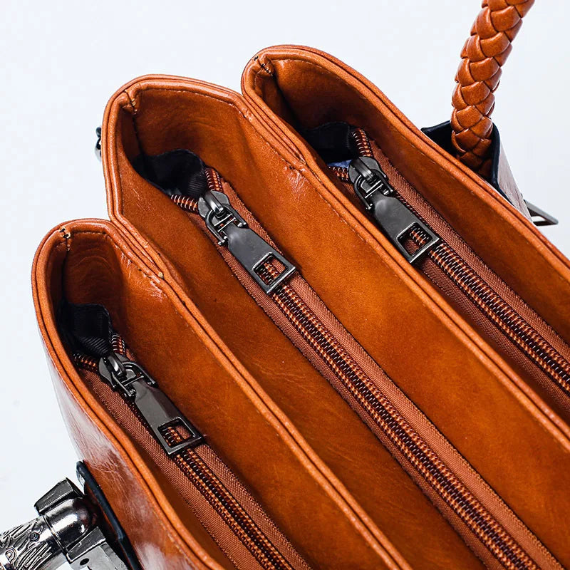 Pia™ | Elegante Ledertasche mit Geflochtenen Henkeln