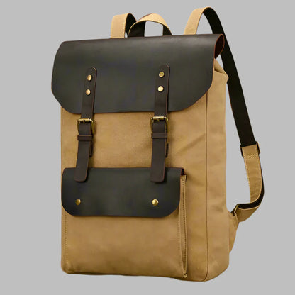 Echte lederen en canvas rugzak | Vintage College Laptop Rugzak