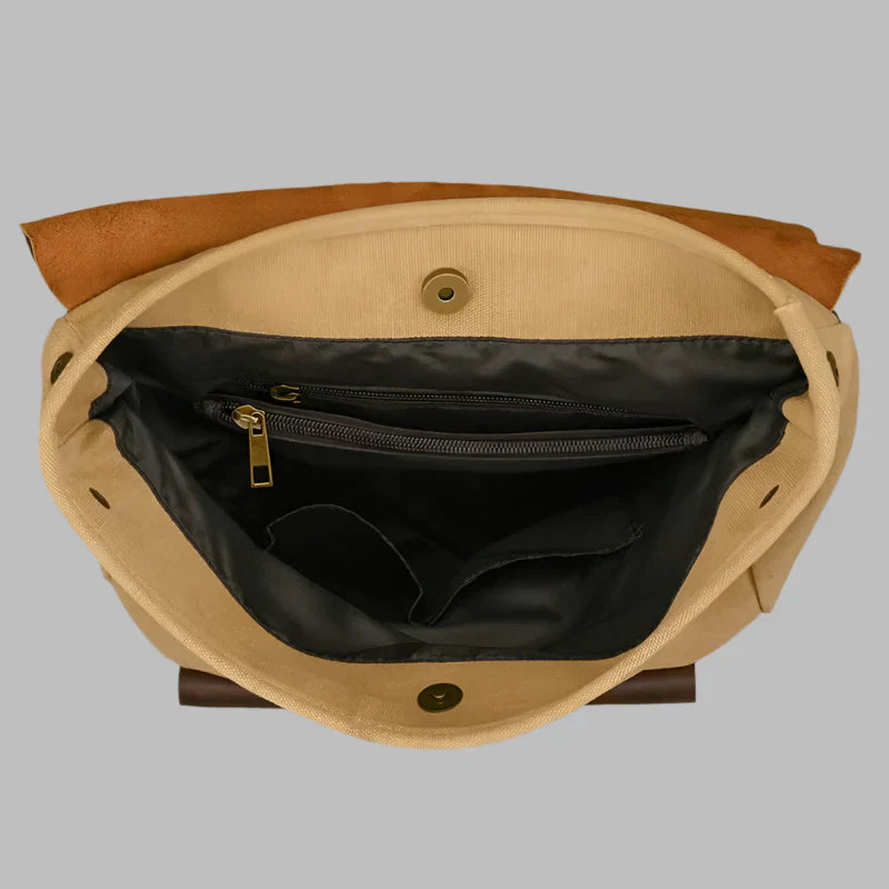 Echte lederen en canvas rugzak | Vintage College Laptop Rugzak