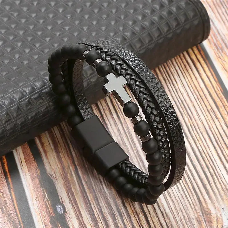 Gramado Klassiek Gevlochten Lederen Armband - Meerlaags Modeaccessoire voor Heren