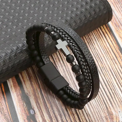 Gramado Klassiek Gevlochten Lederen Armband - Meerlaags Modeaccessoire voor Heren