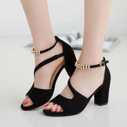 PETRA - Elegante Blockabsatz-Sandalen mit Goldakzent