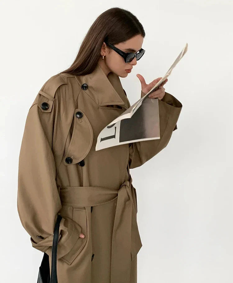 Gema Oversized Kakikleurige Trenchcoat