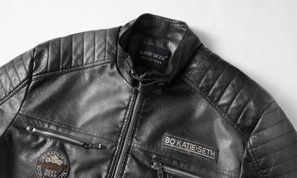 Tobias™ Rust – Rødbrun motorcykeljakke med patch-detaljer